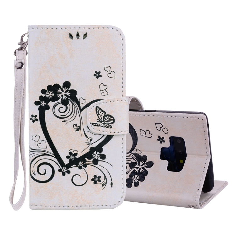Embossed Heart Butterfly Pattern Horizontal Flip Leather Case for Galaxy Note9, with Card Slot & Holder & Wallet & Lanyard