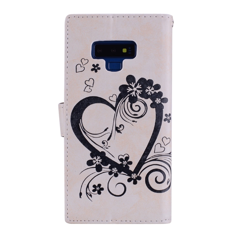 Embossed Heart Butterfly Pattern Horizontal Flip Leather Case for Galaxy Note9, with Card Slot & Holder & Wallet & Lanyard