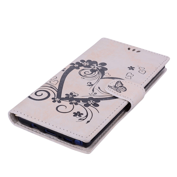 Embossed Heart Butterfly Pattern Horizontal Flip Leather Case for Galaxy Note9, with Card Slot & Holder & Wallet & Lanyard