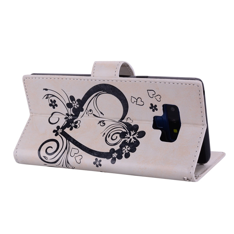 Embossed Heart Butterfly Pattern Horizontal Flip Leather Case for Galaxy Note9, with Card Slot & Holder & Wallet & Lanyard