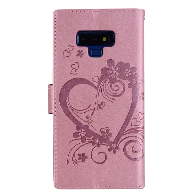 Embossed Heart Butterfly Pattern Horizontal Flip Leather Case for Galaxy Note9, with Card Slot & Holder & Wallet & Lanyard