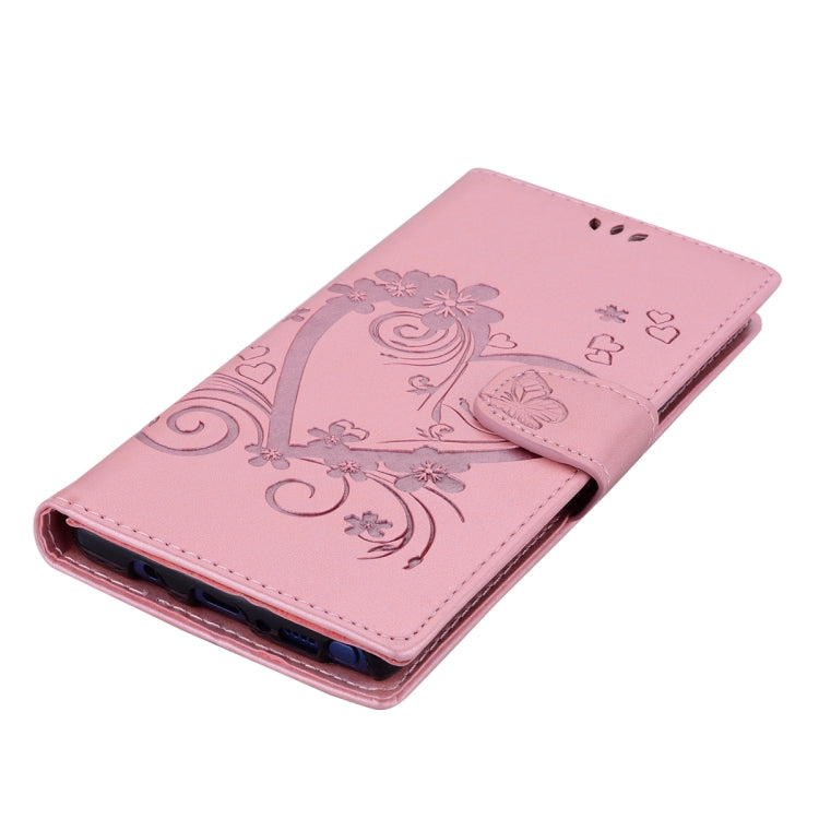 Embossed Heart Butterfly Pattern Horizontal Flip Leather Case for Galaxy Note9, with Card Slot & Holder & Wallet & Lanyard