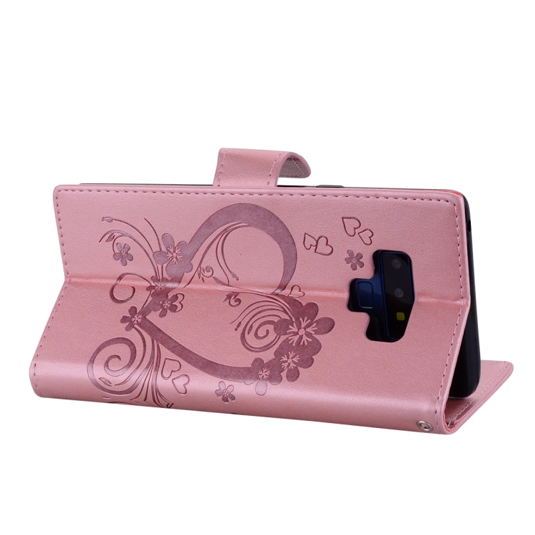 Embossed Heart Butterfly Pattern Horizontal Flip Leather Case for Galaxy Note9, with Card Slot & Holder & Wallet & Lanyard