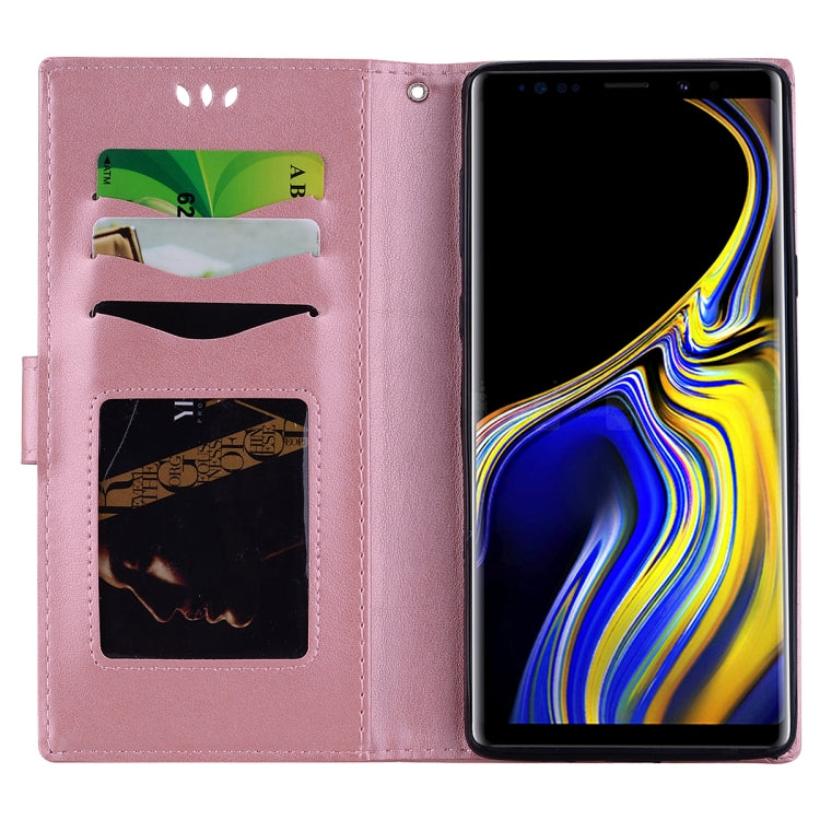 Embossed Heart Butterfly Pattern Horizontal Flip Leather Case for Galaxy Note9, with Card Slot & Holder & Wallet & Lanyard