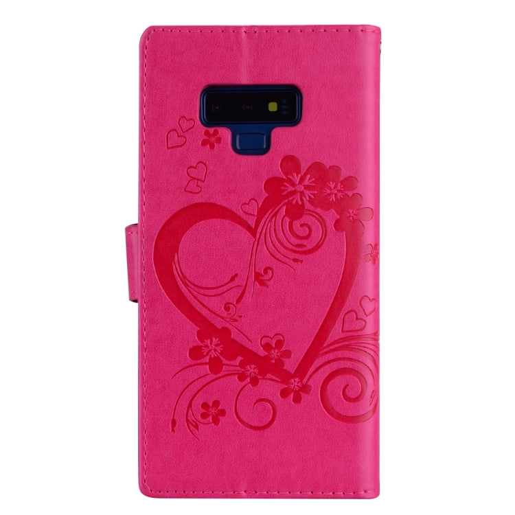 Embossed Heart Butterfly Pattern Horizontal Flip Leather Case for Galaxy Note9, with Card Slot & Holder & Wallet & Lanyard
