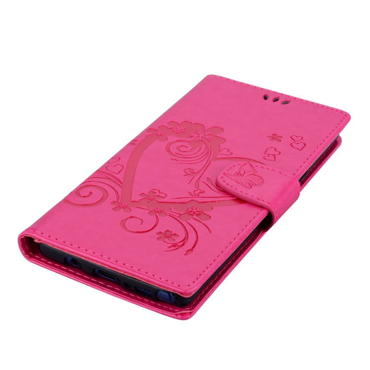 Embossed Heart Butterfly Pattern Horizontal Flip Leather Case for Galaxy Note9, with Card Slot & Holder & Wallet & Lanyard