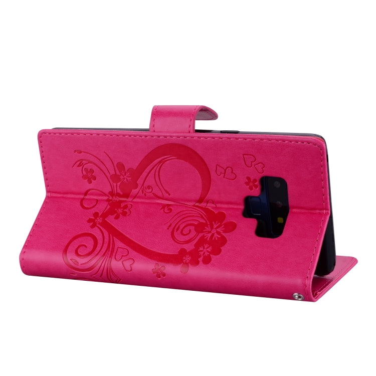 Embossed Heart Butterfly Pattern Horizontal Flip Leather Case for Galaxy Note9, with Card Slot & Holder & Wallet & Lanyard