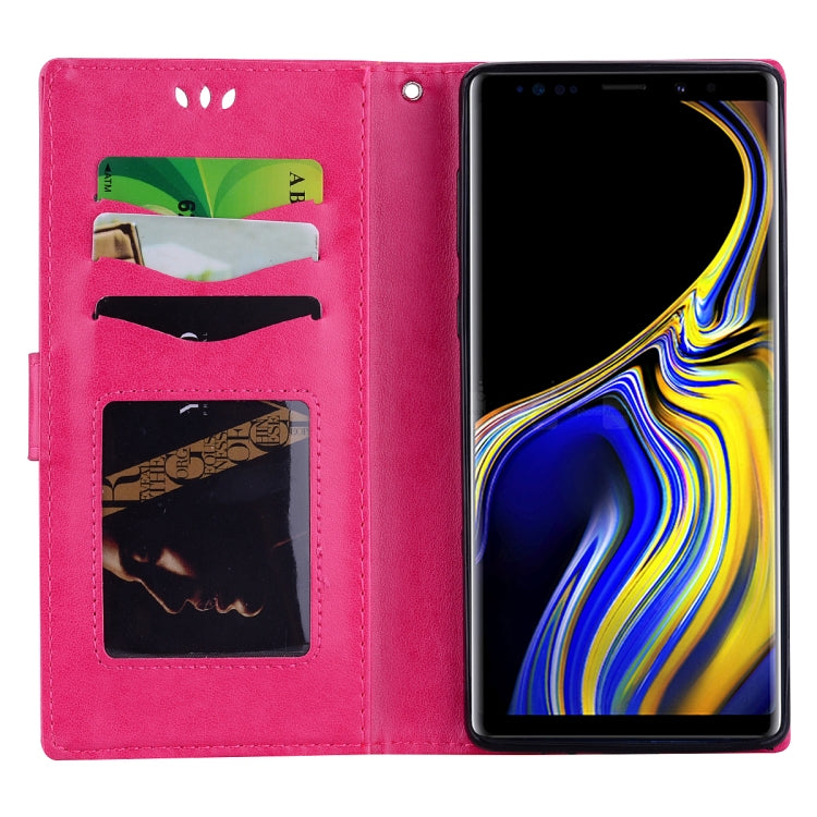 Embossed Heart Butterfly Pattern Horizontal Flip Leather Case for Galaxy Note9, with Card Slot & Holder & Wallet & Lanyard