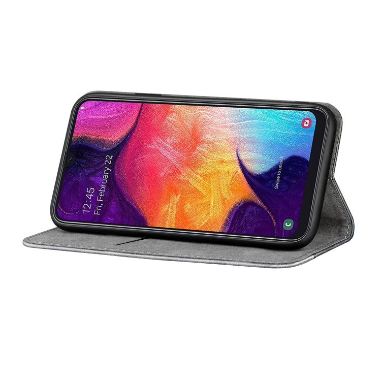 Business Solid Color Stitching Horizontal Flip Leather Case for Galaxy M20, with Holder & Card Slots & Wallet & Lanyard