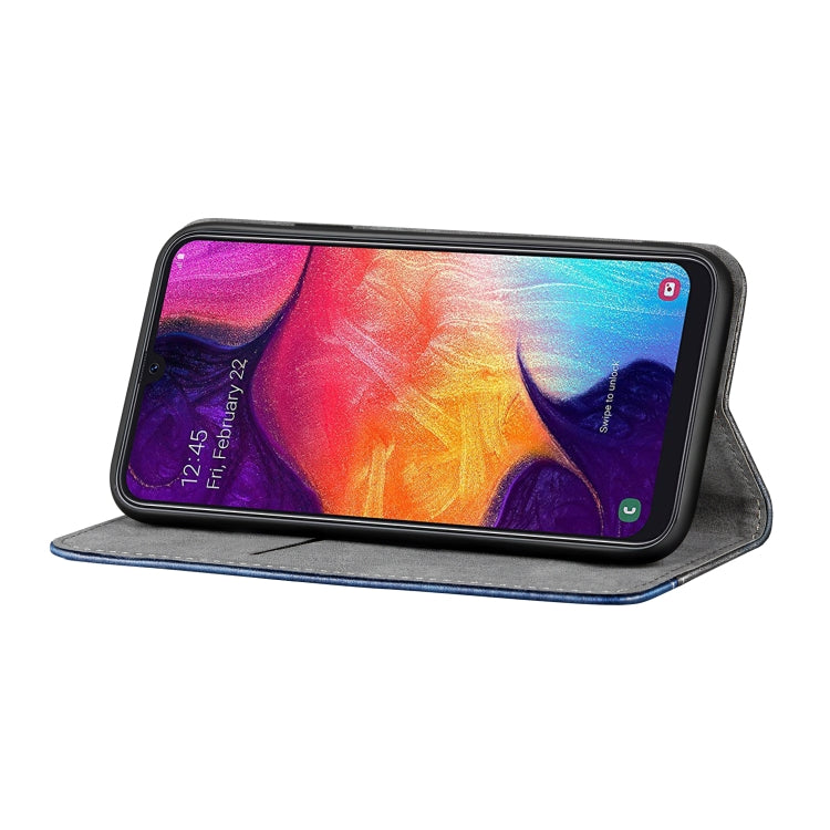 Business Solid Color Stitching Horizontal Flip Leather Case for Galaxy M20, with Holder & Card Slots & Wallet & Lanyard
