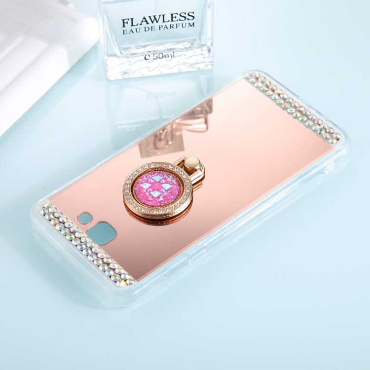 For Galaxy A5 (2017) Diamond Encrusted Electroplating Mirror Protective Cover Case with Ring Holder