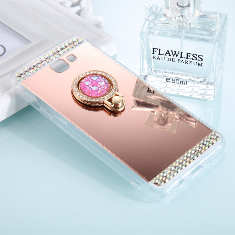 For Galaxy A5 (2017) Diamond Encrusted Electroplating Mirror Protective Cover Case with Ring Holder