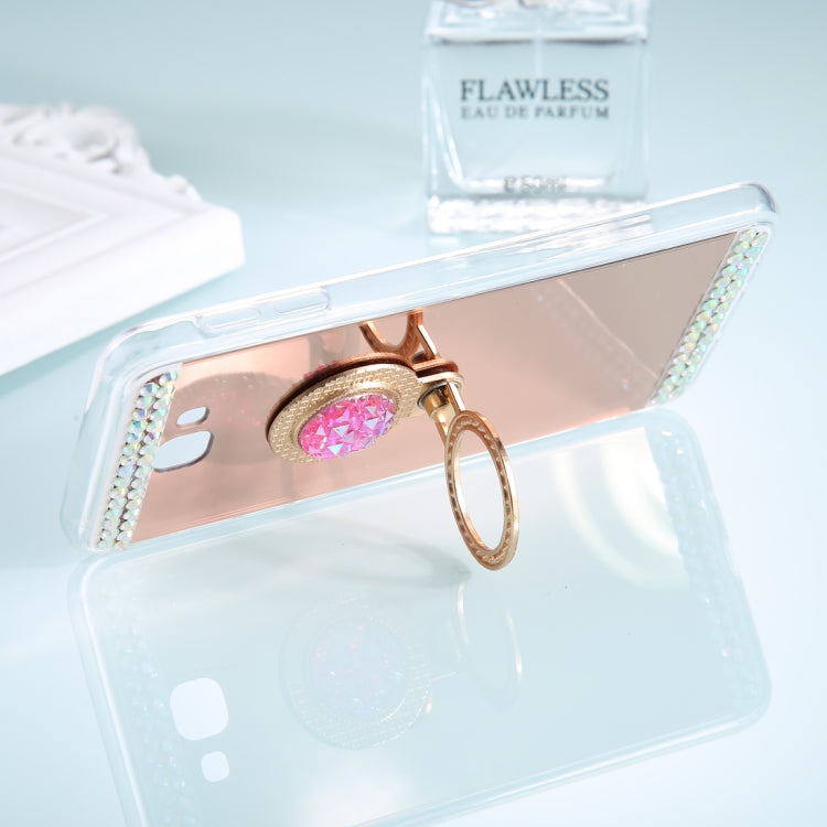 For Galaxy A5 (2017) Diamond Encrusted Electroplating Mirror Protective Cover Case with Ring Holder