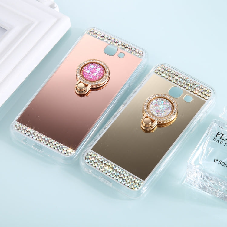 For Galaxy A5 (2017) Diamond Encrusted Electroplating Mirror Protective Cover Case with Ring Holder