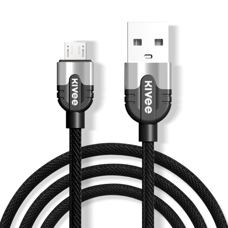 KIVEE KV-CB104 3A Micro to USB Fabric Aluminum Alloy Charging Data Cable, Length: 1m (Black Grey)