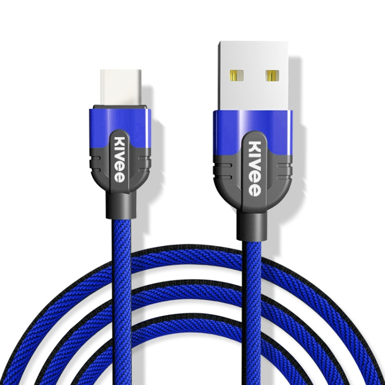 KIVEE KV-CB104 3A Type-C / USB-C to USB Fabric Aluminum Alloy Charging Data Cable, Length: 1m (Black Blue)
