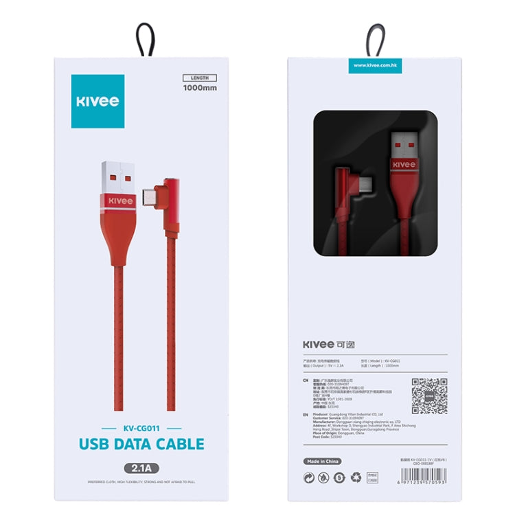 KIVEE KV-CG011 2.1A Micro to USB Single Angle Head Design Charging Cable, Length: 1m