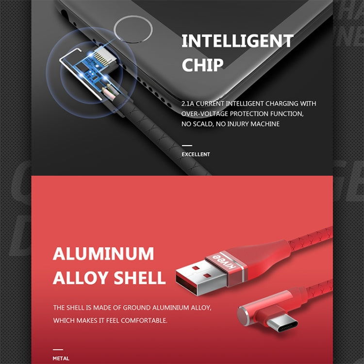 KIVEE KV-CG011 2.1A Type-C / USB-C to USB Single Angle Head Design Charging Cable, Length: 1m