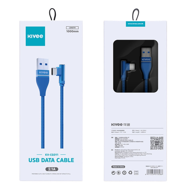 KIVEE KV-CG011 2.1A Type-C / USB-C to USB Single Angle Head Design Charging Cable, Length: 1m