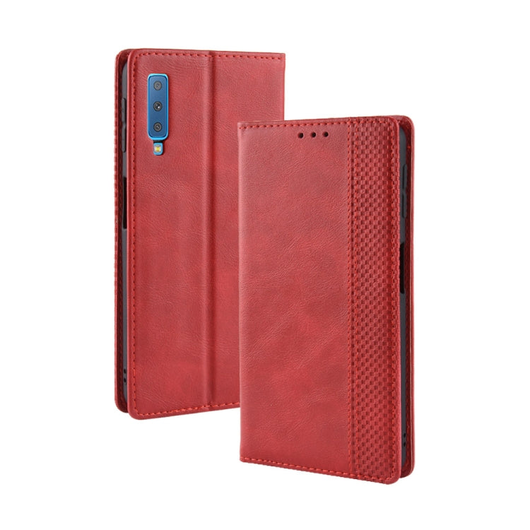 Magnetic Buckle Retro Texture Horizontal Flip Leather Case for Galaxy A7 (2018), with Holder & Card Slots & Wallet