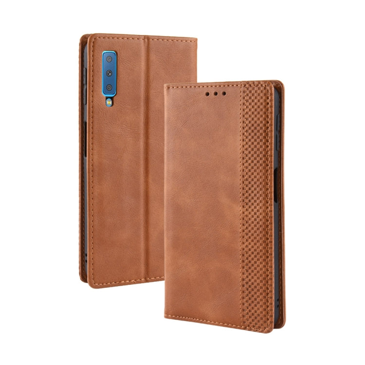 Magnetic Buckle Retro Texture Horizontal Flip Leather Case for Galaxy A7 (2018), with Holder & Card Slots & Wallet