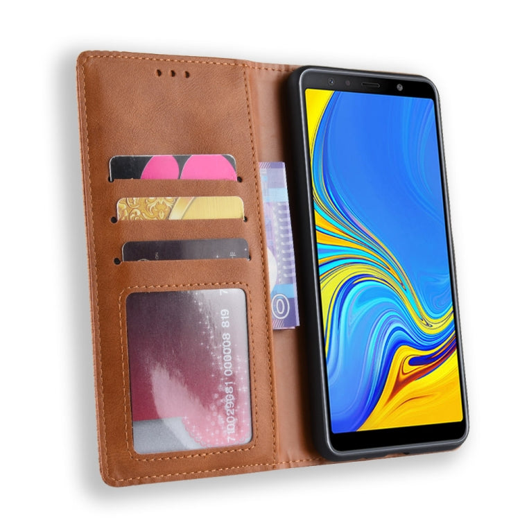 Magnetic Buckle Retro Texture Horizontal Flip Leather Case for Galaxy A7 (2018), with Holder & Card Slots & Wallet