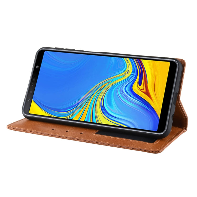 Magnetic Buckle Retro Texture Horizontal Flip Leather Case for Galaxy A7 (2018), with Holder & Card Slots & Wallet