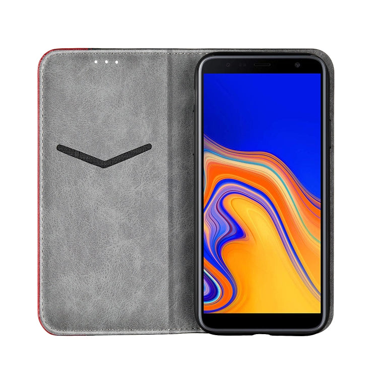 Business Solid Color Stitching Horizontal Flip Leather Case for Galaxy J6+, with Holder & Card Slots & Wallet & Lanyard