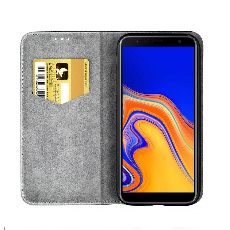 Business Solid Color Stitching Horizontal Flip Leather Case for Galaxy J6+, with Holder & Card Slots & Wallet & Lanyard