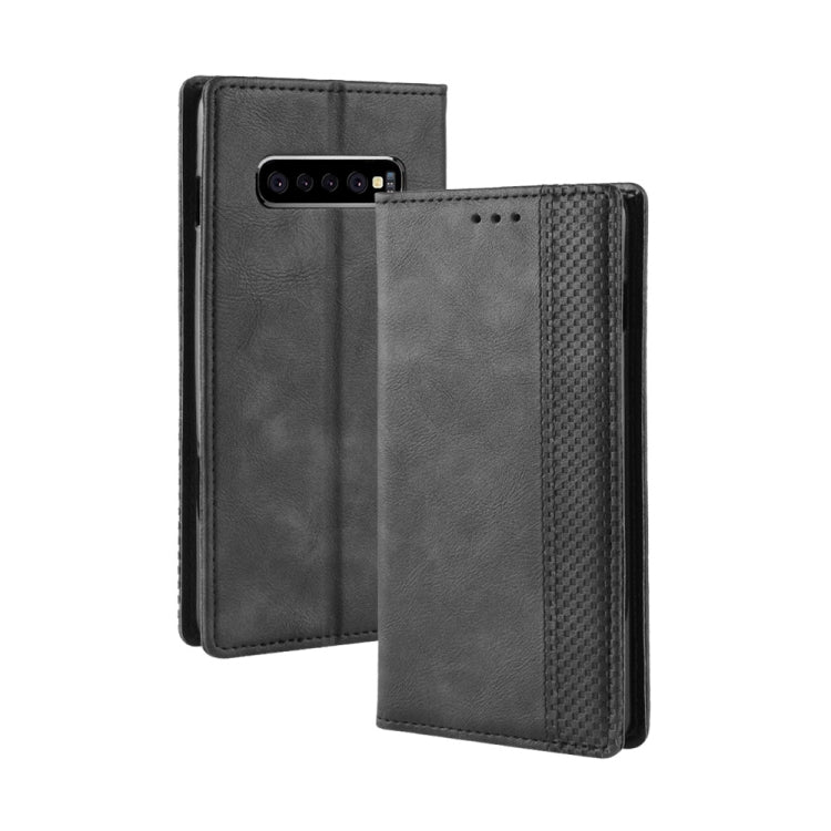Magnetic Buckle Retro Texture Horizontal Flip Leather Case for Galaxy S10+, with Holder & Card Slots & Wallet
