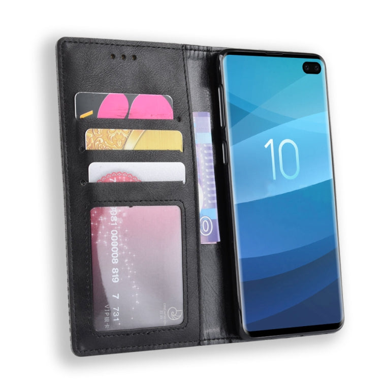 Magnetic Buckle Retro Texture Horizontal Flip Leather Case for Galaxy S10+, with Holder & Card Slots & Wallet