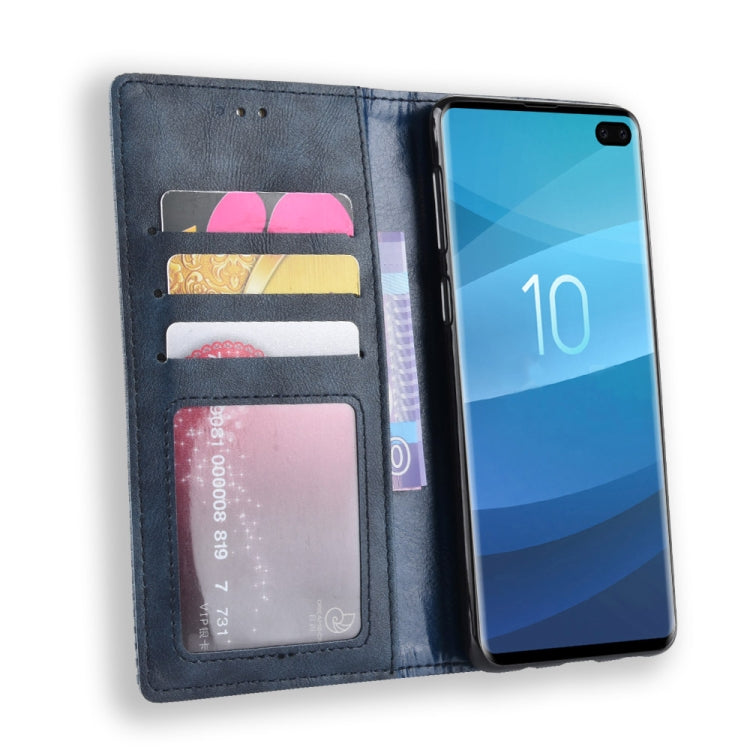 Magnetic Buckle Retro Texture Horizontal Flip Leather Case for Galaxy S10+, with Holder & Card Slots & Wallet