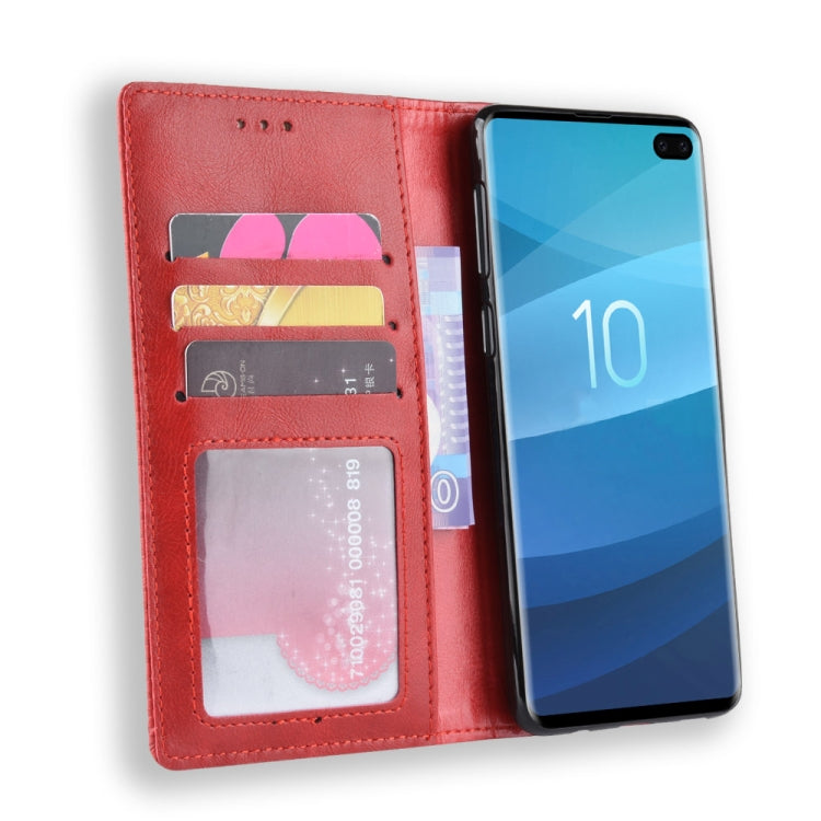 Magnetic Buckle Retro Texture Horizontal Flip Leather Case for Galaxy S10+, with Holder & Card Slots & Wallet
