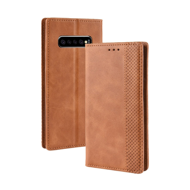 Magnetic Buckle Retro Texture Horizontal Flip Leather Case for Galaxy S10+, with Holder & Card Slots & Wallet