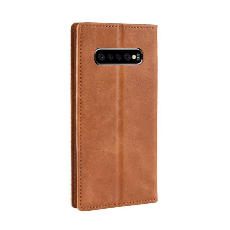 Magnetic Buckle Retro Texture Horizontal Flip Leather Case for Galaxy S10+, with Holder & Card Slots & Wallet
