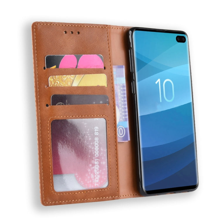 Magnetic Buckle Retro Texture Horizontal Flip Leather Case for Galaxy S10+, with Holder & Card Slots & Wallet