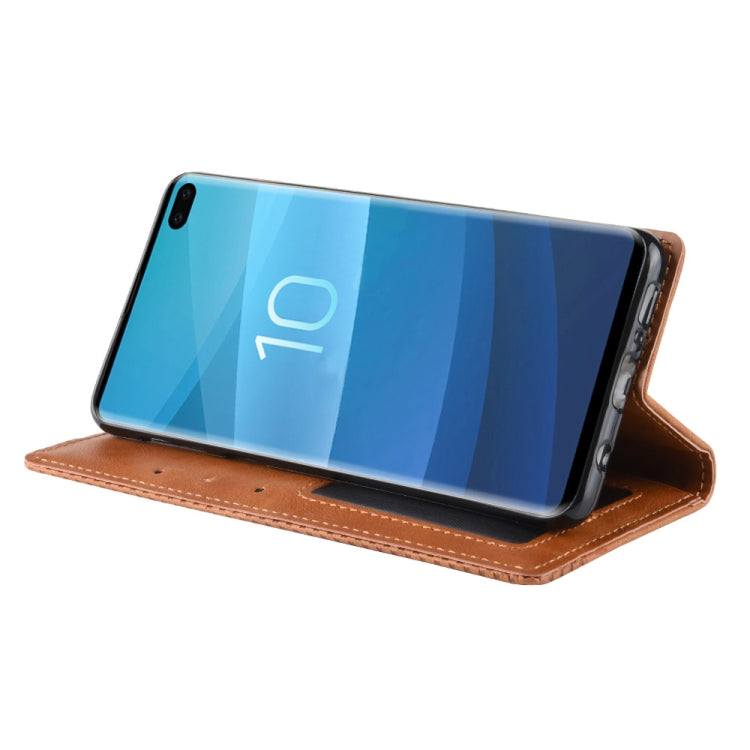Magnetic Buckle Retro Texture Horizontal Flip Leather Case for Galaxy S10+, with Holder & Card Slots & Wallet