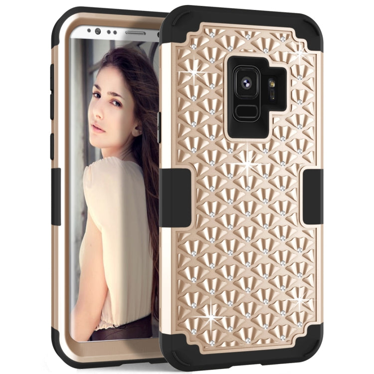 Silicone + PC Crystal Encrusted Protective Back Cover Soft Case for Galaxy S9 Plus