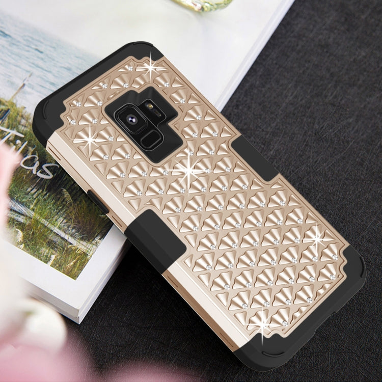 Silicone + PC Crystal Encrusted Protective Back Cover Soft Case for Galaxy S9 Plus