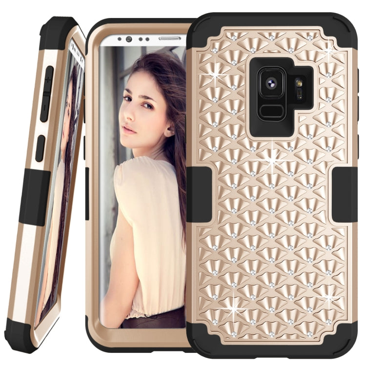 Silicone + PC Crystal Encrusted Protective Back Cover Soft Case for Galaxy S9 Plus