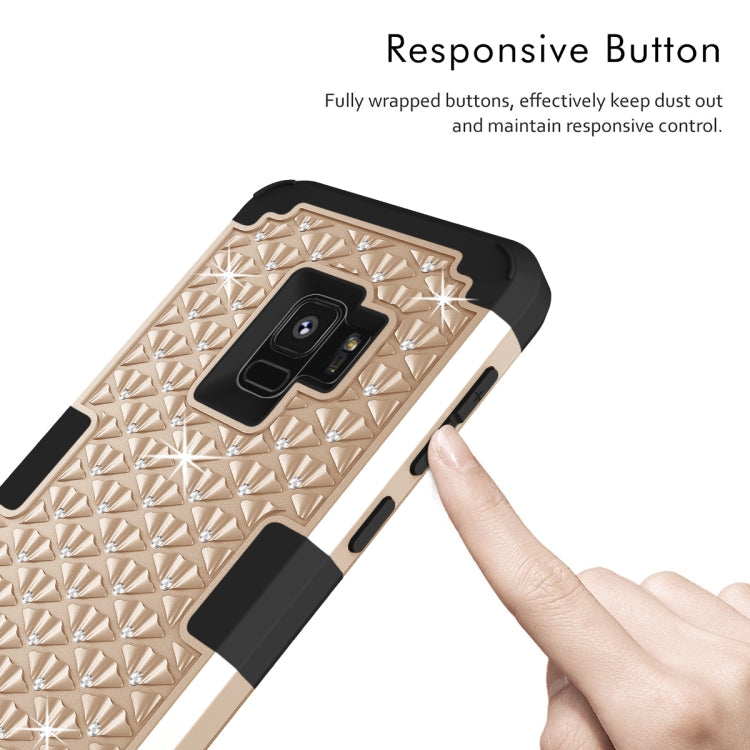 Silicone + PC Crystal Encrusted Protective Back Cover Soft Case for Galaxy S9 Plus