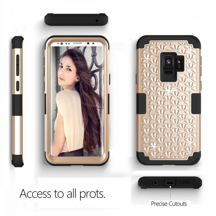 Silicone + PC Crystal Encrusted Protective Back Cover Soft Case for Galaxy S9 Plus