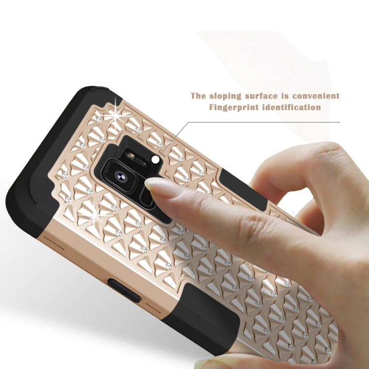 Silicone + PC Crystal Encrusted Protective Back Cover Soft Case for Galaxy S9 Plus
