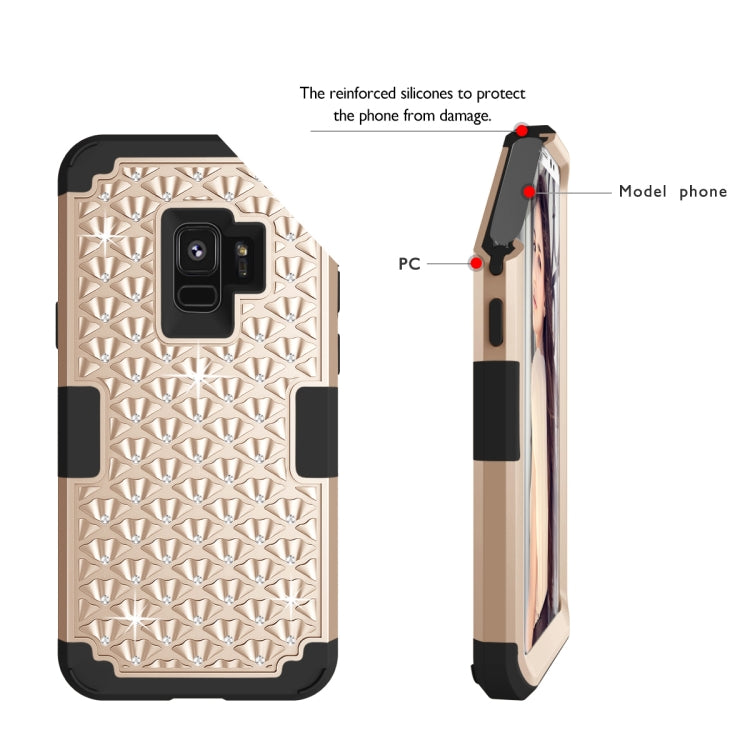 Silicone + PC Crystal Encrusted Protective Back Cover Soft Case for Galaxy S9 Plus