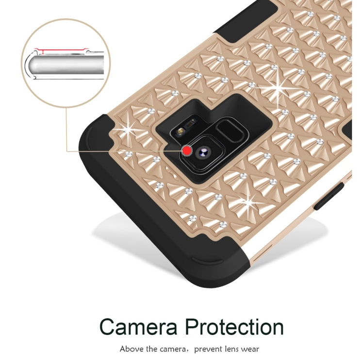 Silicone + PC Crystal Encrusted Protective Back Cover Soft Case for Galaxy S9 Plus