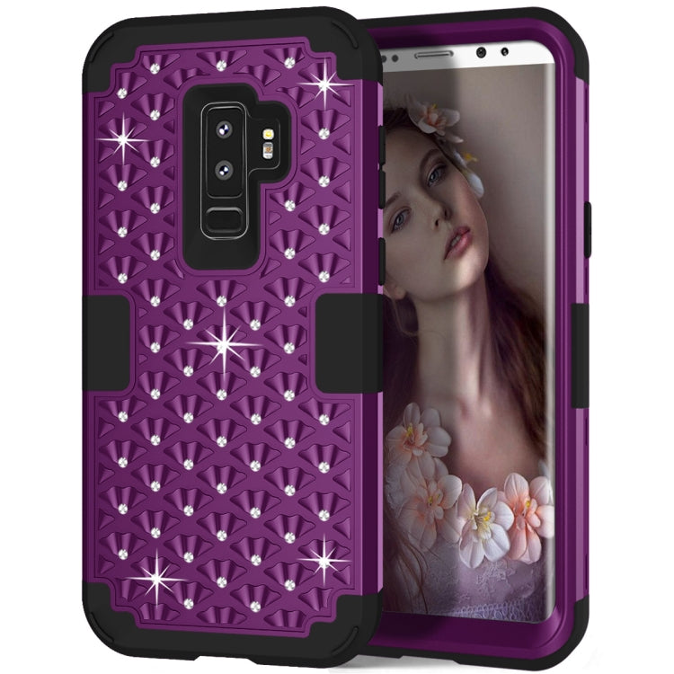 Silicone + PC Crystal Encrusted Protective Back Cover Soft Case for Galaxy S9 Plus