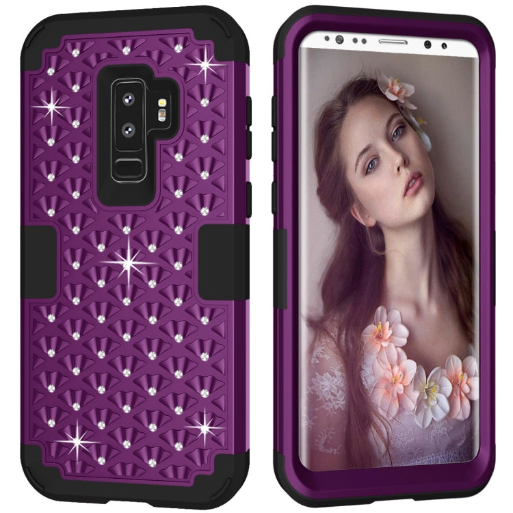 Silicone + PC Crystal Encrusted Protective Back Cover Soft Case for Galaxy S9 Plus