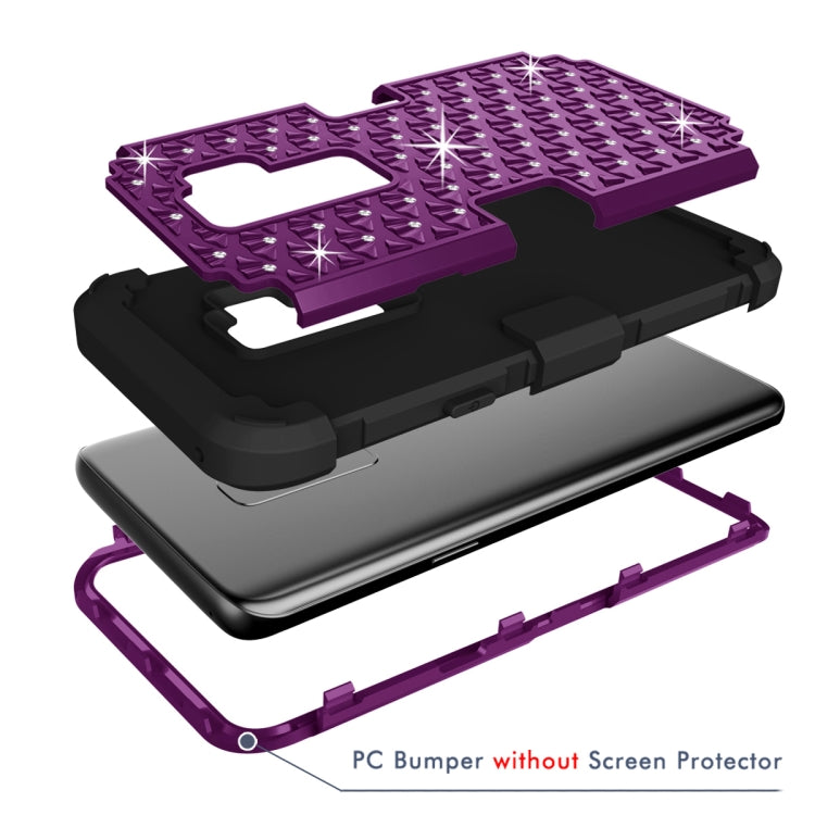 Silicone + PC Crystal Encrusted Protective Back Cover Soft Case for Galaxy S9 Plus