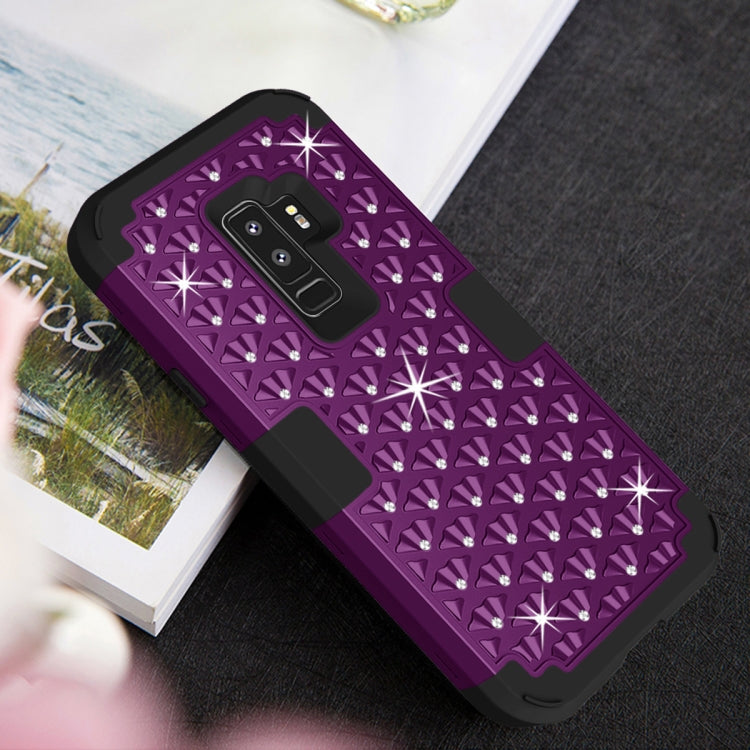 Silicone + PC Crystal Encrusted Protective Back Cover Soft Case for Galaxy S9 Plus