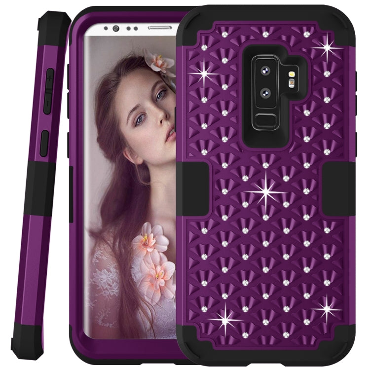 Silicone + PC Crystal Encrusted Protective Back Cover Soft Case for Galaxy S9 Plus